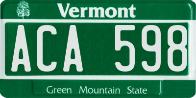 VT license plate ACA598