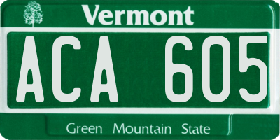 VT license plate ACA605