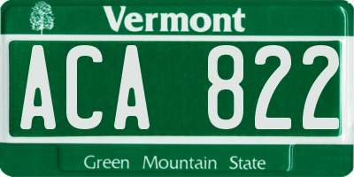 VT license plate ACA822