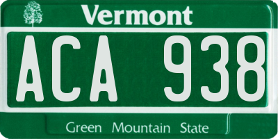 VT license plate ACA938