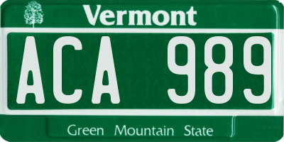 VT license plate ACA989