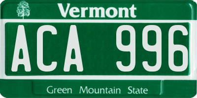 VT license plate ACA996