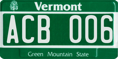 VT license plate ACB006