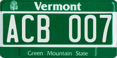 VT license plate ACB007