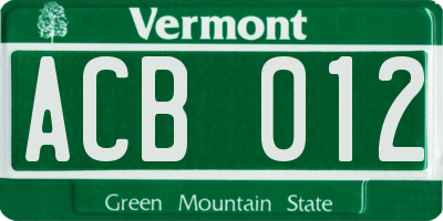 VT license plate ACB012
