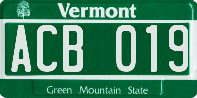 VT license plate ACB019