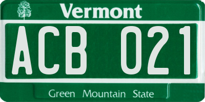 VT license plate ACB021