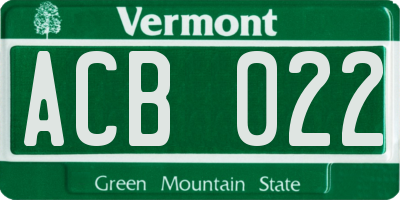 VT license plate ACB022