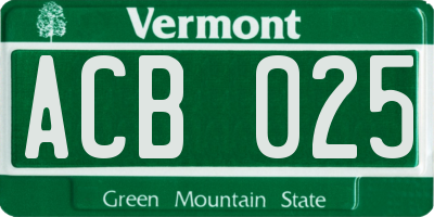 VT license plate ACB025
