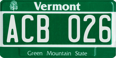 VT license plate ACB026