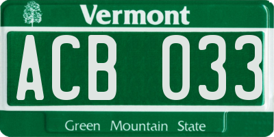 VT license plate ACB033