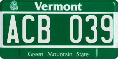 VT license plate ACB039