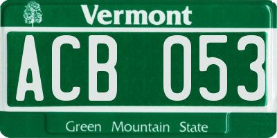 VT license plate ACB053
