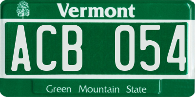 VT license plate ACB054