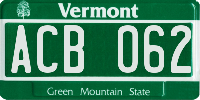 VT license plate ACB062
