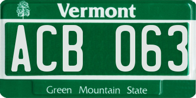 VT license plate ACB063