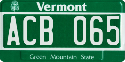 VT license plate ACB065