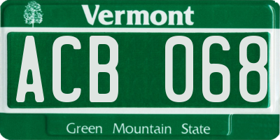 VT license plate ACB068