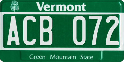 VT license plate ACB072
