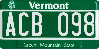 VT license plate ACB098