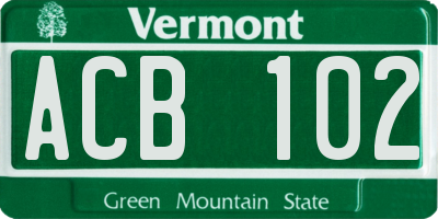 VT license plate ACB102
