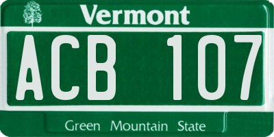 VT license plate ACB107