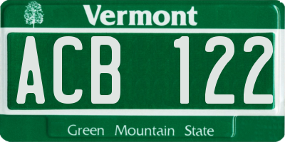 VT license plate ACB122