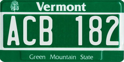 VT license plate ACB182