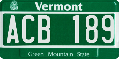 VT license plate ACB189