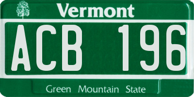 VT license plate ACB196