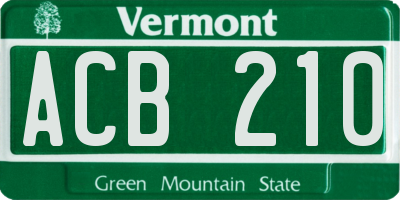 VT license plate ACB210