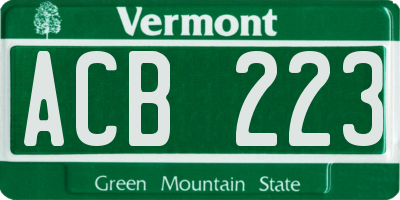 VT license plate ACB223