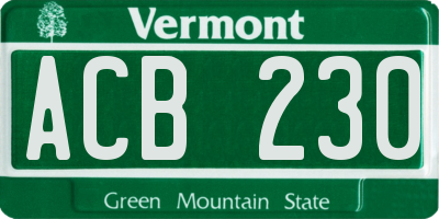 VT license plate ACB230