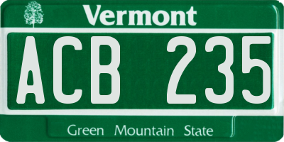 VT license plate ACB235