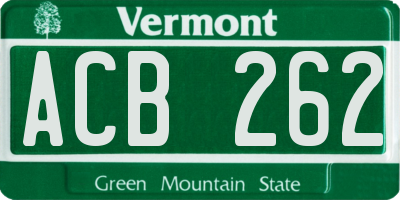 VT license plate ACB262