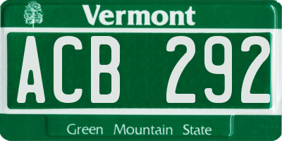 VT license plate ACB292
