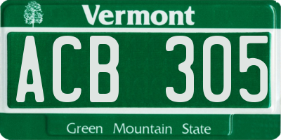 VT license plate ACB305