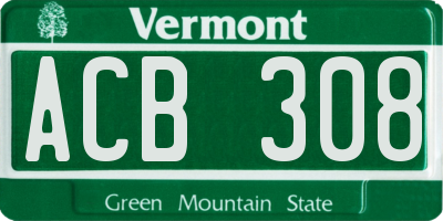 VT license plate ACB308