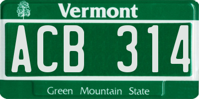 VT license plate ACB314