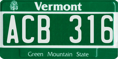 VT license plate ACB316