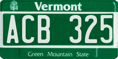 VT license plate ACB325