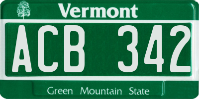VT license plate ACB342