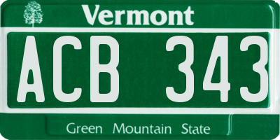 VT license plate ACB343