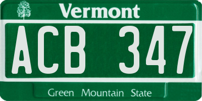 VT license plate ACB347