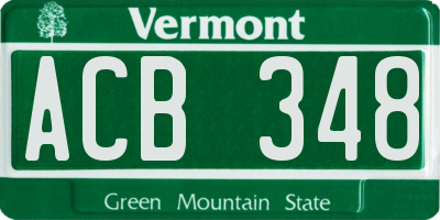 VT license plate ACB348
