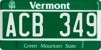 VT license plate ACB349