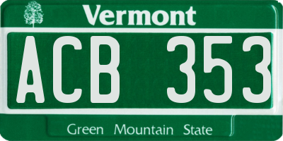 VT license plate ACB353