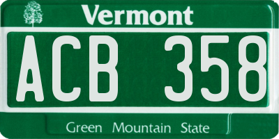VT license plate ACB358