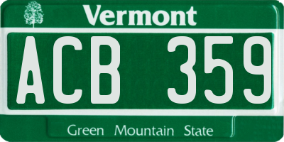 VT license plate ACB359