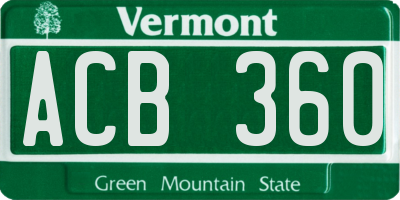 VT license plate ACB360